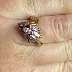 Vintage 14kt GE Pink CZ Marquise Cluster Ring